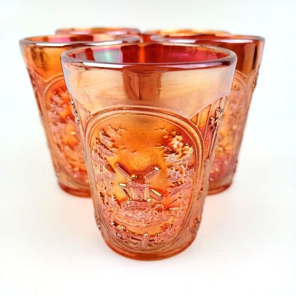 Vintage Imperial Windmill Marigold Carnival Glass 4in Tumbler Set of 5 w issues - Picture 2 of 12